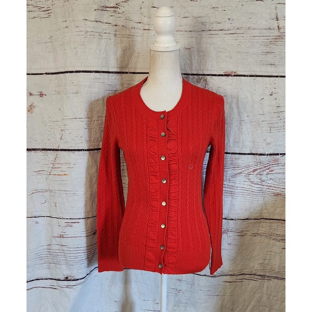 Eddie Bauer Women Red Cable Ruched Cardigan Sweater Size M NWT